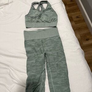 Amazon Green Camouflage Leggings and Sports Bra Set